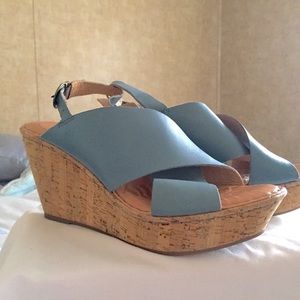 Born Cork Platform Blue Leather Sandal NWOT Size 11
